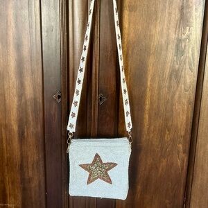 Glitter Star White Crossbody Bag with Decorative Strap